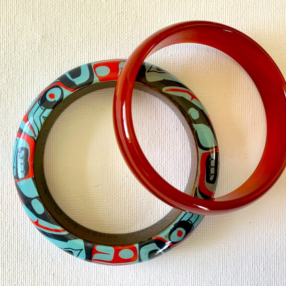 Bracelet combination. (1) Haida Native American Art (1) Earthy Red Agate.